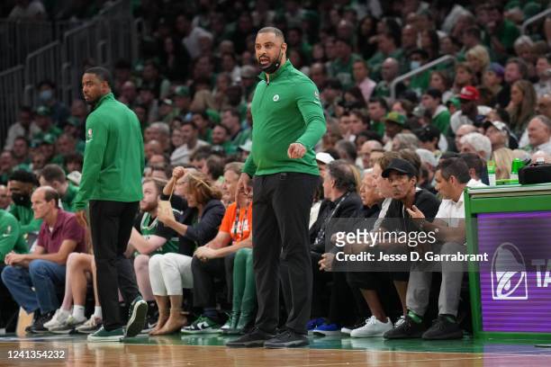 Head Coach Ime Udoka of the Boston Celtics looks on during Game Six of the 2022 NBA Finals on June 16, 2022 at TD Garden in Boston, Massachusetts....