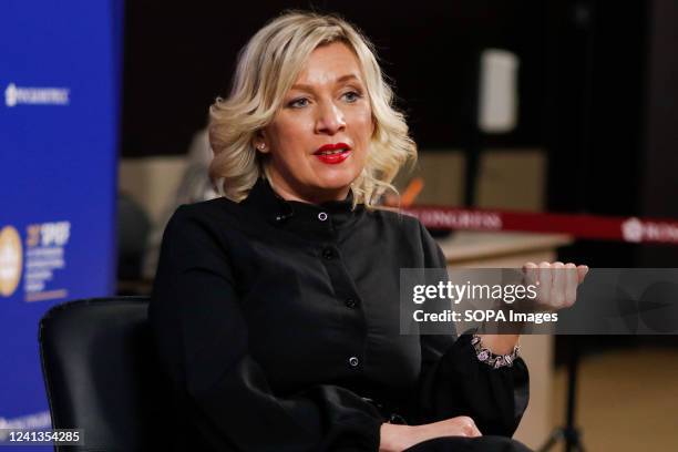 Maria Zakharova, Director, Department of Information and the Press, Ministry of Foreign Affairs of the Russian Federation, seen during the interview...