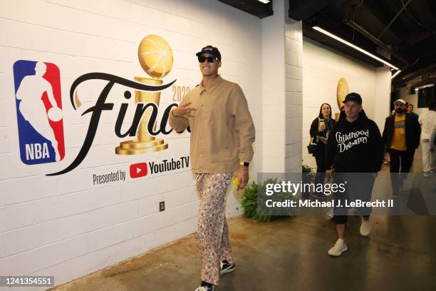 Kyle Kuzma of the Washington Wizards during halftime of the the game of the Golden State Warriors against the Boston Celtics in Game Six of the 2022...