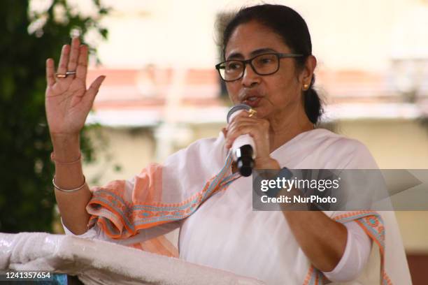 Chief Minister of West Bengal and Trinamool Congress Political Party Chief Mamata Banerjee addresses during an event , Dakshineswar Kali Temple in...