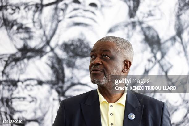 Roland Lumumba, son of murdered former Republic of Congo Prime Minister Patrice Lumumba poses before a press conference at The Congolese Embassy in...