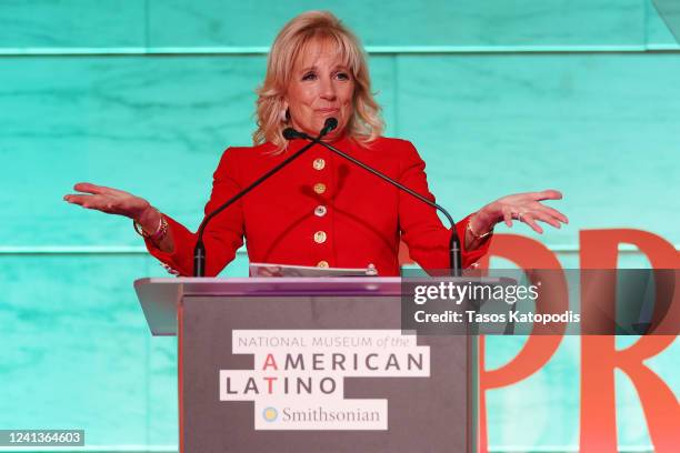 First Lady Jill Biden speaks during the Smithsonian Latino Museum Reception on June 16, 2022 in Washington, DC.