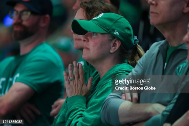 Hopeful Boston Celtics fan as Golden State Warriors pull ahead during fourth quarter action in game 6. The Boston Celtics hosted the Golden State...