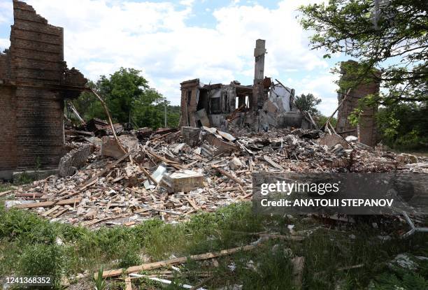 Photo taken on June 17 shows a destroyed school in the village of Bilogorivka not far from Lysychansk, Lugansk region, amid the Russian invasion of...