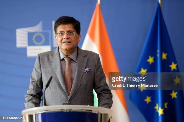 Indian Minister of Commerce and Industry, Consumer Affairs, Food and Public Distribution and Textiles Shri Piyush Goyal is talking to media on...