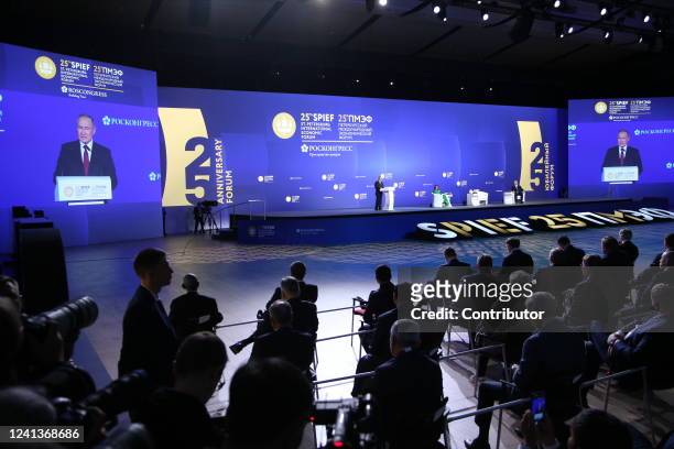 Russian President Vladimir Putin speeches at the plenary session during the Saint Petersburg Economic Forum SPIEF 2022, June 2022, in Saint...