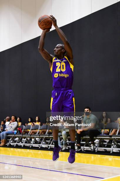 Andre Ingram of the South Bay Lakers shoots a three point basket during the game against the G League Ignite on November 5, 2021 at UCLA Heath...