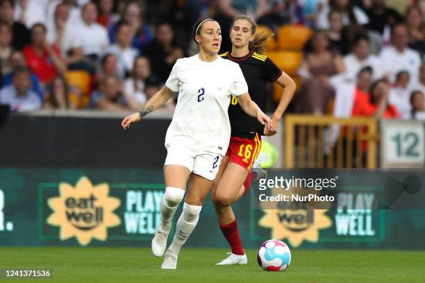 Lucy Bronze of England on the ball during the International Friendly match between England Women and Belgium at Molineux, Wolverhampton on Thursday...