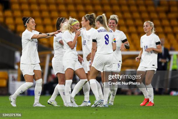 Chloe Kelly of England celebrates her goal during the International Friendly match between England Women and Belgium at Molineux, Wolverhampton on...