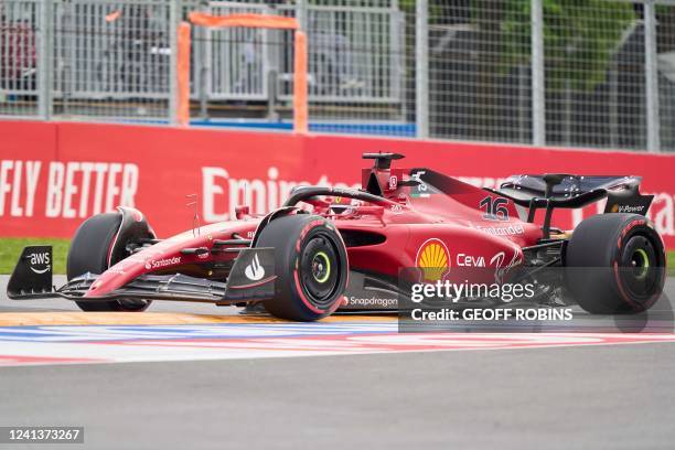 Ferrari's Monegasque driver Charles Leclerc takes a turn during practice ahead of the F1 Grand Prix of Canada at Circuit Gilles Villeneuve on June...