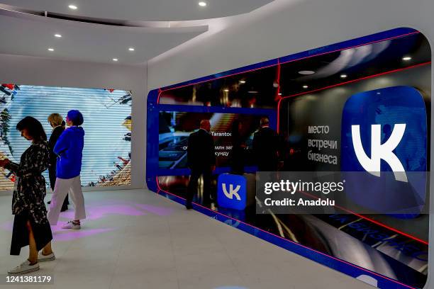 Russian line media and social networking service "VK" opens a stand at Saint Petersburg International Economic Forum in Saint Petersburg, Russia on...
