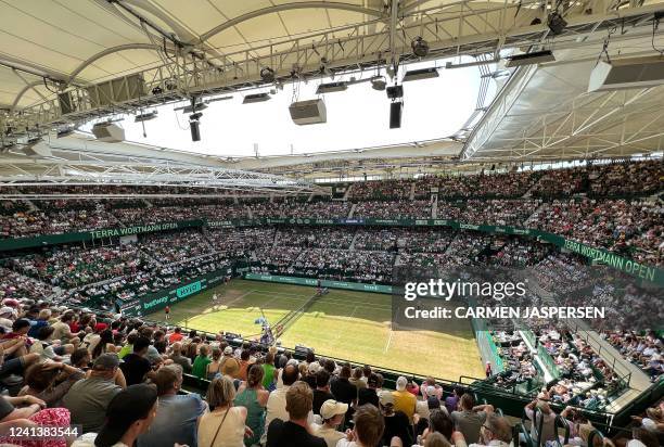 The center court is pictured during the ATP 500 Halle Open tennis tournament in Halle, western Germany, on June 18, 2022.