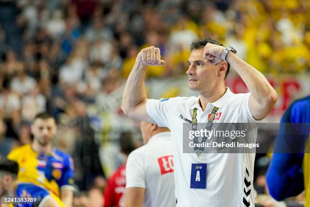 Krzysztof Lijewski of Lomza Viva Kielce celebrates during the EHF Champions League Final4 Men second semi final match between Telekom Veszprem HC and...