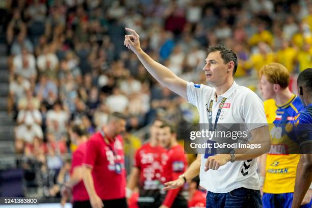 Krzysztof Lijewski of Lomza Viva Kielce gestures during the EHF Champions League Final4 Men second semi final match between Telekom Veszprem HC and...