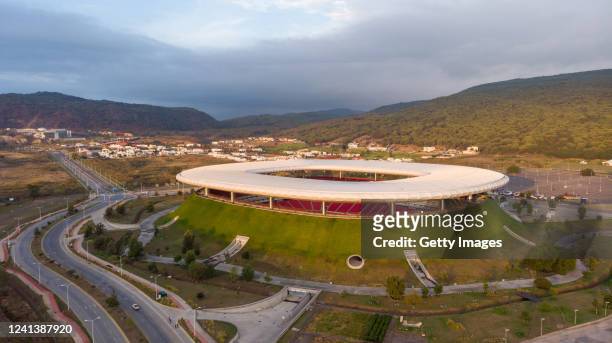 Aerial view of Akron Stadium on June 18, 2022 in Zapopan, Mexico. Mexico will host the 2026 FIFA World Cup sharing the organization with Canada and...