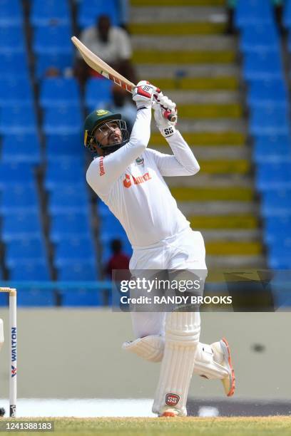 Quazi Nurul Hasan Sohan, of Bangladesh, hits 4 during the third day of the 1st Test between Bangladesh and West Indies at Vivian Richards Cricket...