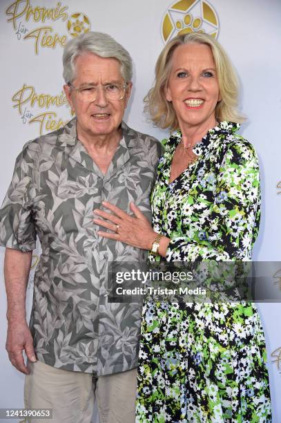 Frank Elstner and his wife Britta Gessler attend the summer party in aid of Promis für Tiere gGmbH Tierschutz und Artenschutz on June 18, 2022 in...