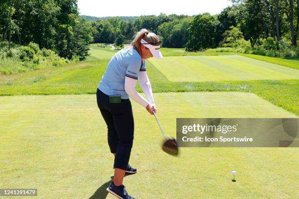 Golfer Brooke Henderson hits her tee shot on the 12th hole on June 18, 2022 during the Meijer LPGA Classic For Simply Give at the Blythefield Country...