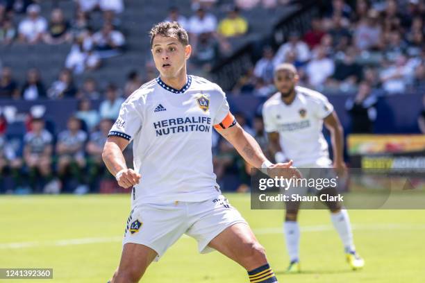 Javier Hernández of Los Angeles Galaxy during the match against Portland Timbers at the Dignity Health Sports Park on June 18, 2022 in Carson,...