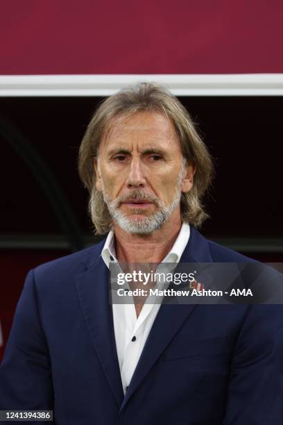 Ricardo Gareca the head coach / manager of Peru during the 2022 FIFA World Cup Playoff match between Australia Socceroos and Peru at Ahmad Bin Ali...