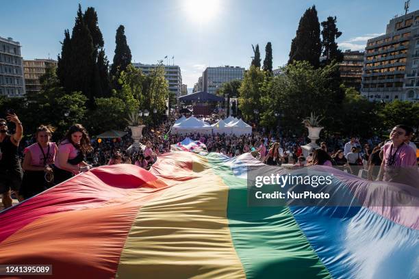 Participants of the Gay Pride Parade, in Athens, Greece, on June 18, 2022. Thousands partook in the Gay Pride Parade 2022 in front of the Greek...