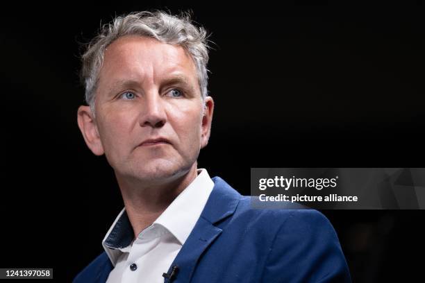 June 2022, Saxony, Riesa: Björn Höcke, leader of the AfD parliamentary group in the Thuringian state parliament, stands in a TV studio at the AfD's...