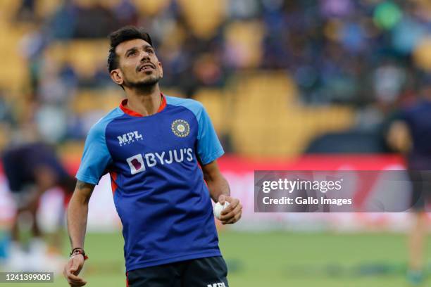 Yuzvendra Chahal of India prior to the 5th T20 International match between India and South Africa at M. Chinnaswamy Stadium on June 19, 2022 in...