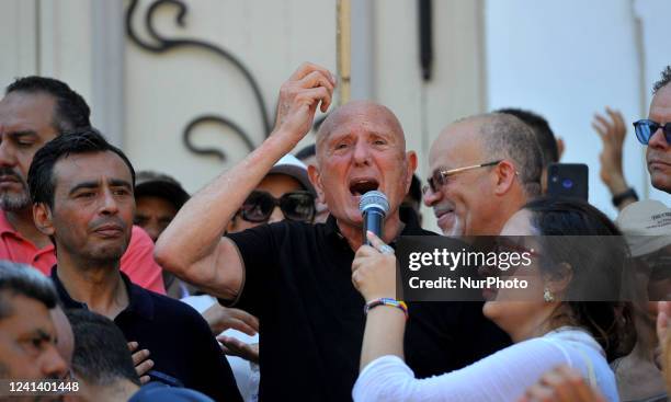 Ahmed Néjib Chebbi Head of the Tunisian National Salvation Front, speaking during the march is held by a number of political parties at Habib...