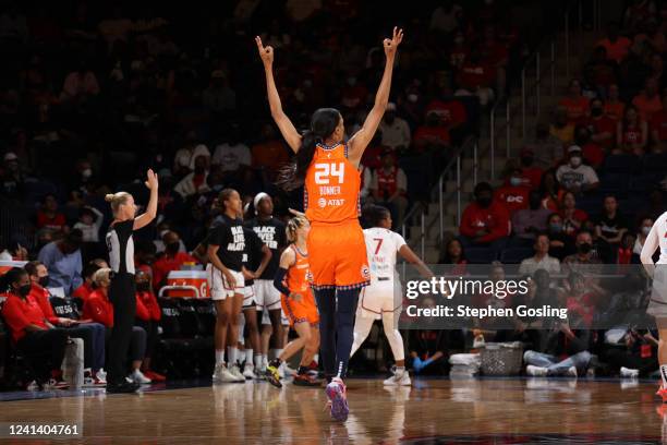 DeWanna Bonner of the Connecticut Sun celebrates during the game against the Washington Mystics on June 19, 2022 at Entertainment & Sports Arena in...