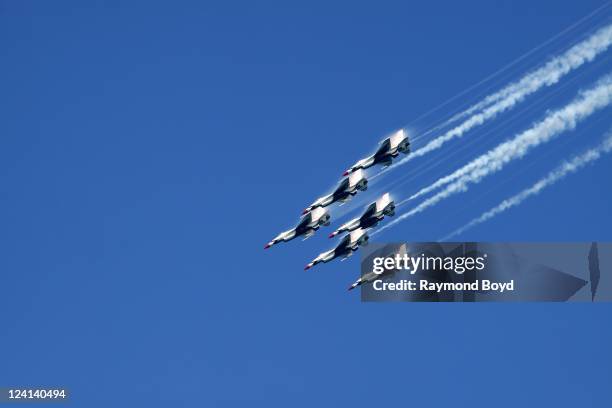 The U.S. Air Force Thunderbirds performs during the 53rd Annual Chicago Air & Water Show over North Avenue Beach in Chicago, Illinois on AUG 20, 2011.