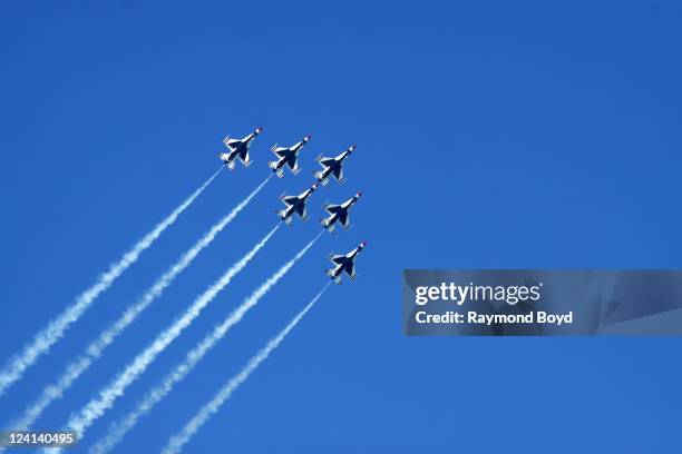 The U.S. Air Force Thunderbirds performs during the 53rd Annual Chicago Air & Water Show over North Avenue Beach in Chicago, Illinois on AUG 20, 2011.
