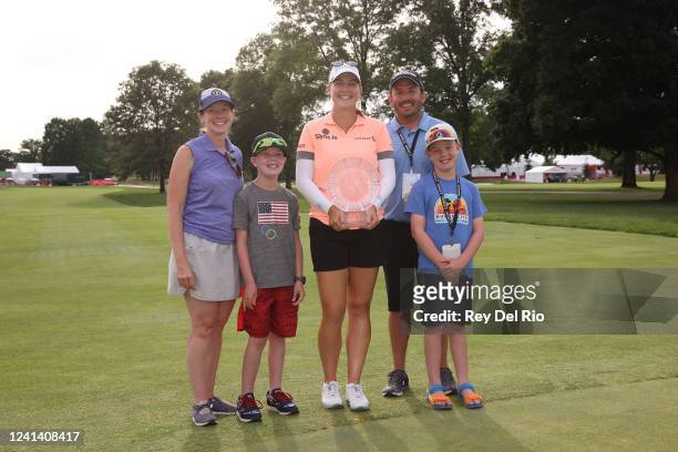 Jennifer Kupcho of The United States poses with the trophy after winning the Meijer LPGA Classic at Blythefield Country Club on June 19, 2022 in...
