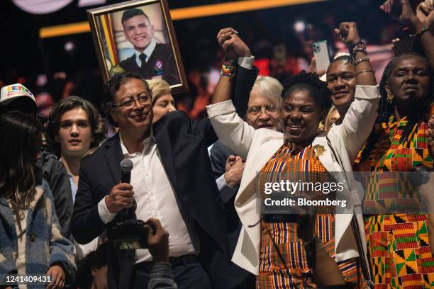 Gustavo Petro, Colombia's president-elect, left, and Francia Marquez, Colombia's vice president-elect, during an election night rally following the...