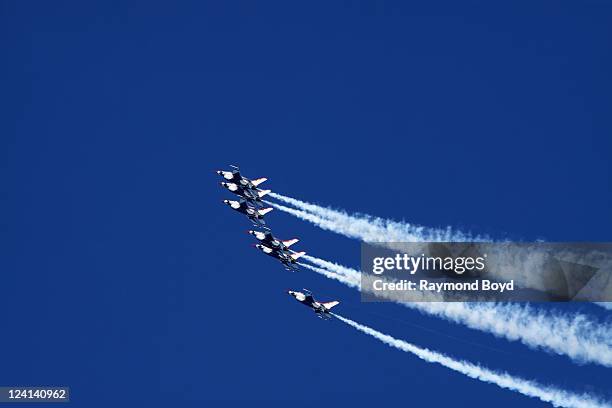 The U.S. Air Force Thunderbirds performs during the 53rd Annual Chicago Air & Water Show over North Avenue Beach in Chicago, Illinois on AUG 20, 2011.