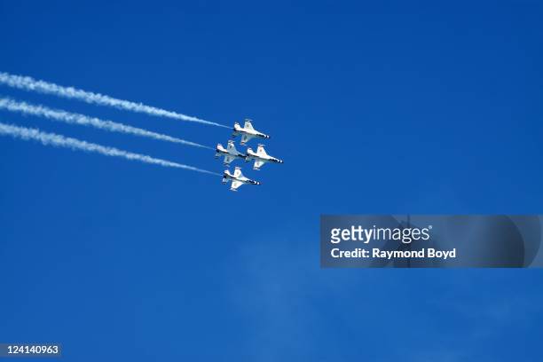 The U.S. Air Force Thunderbirds performs during the 53rd Annual Chicago Air & Water Show over North Avenue Beach in Chicago, Illinois on AUG 20, 2011.