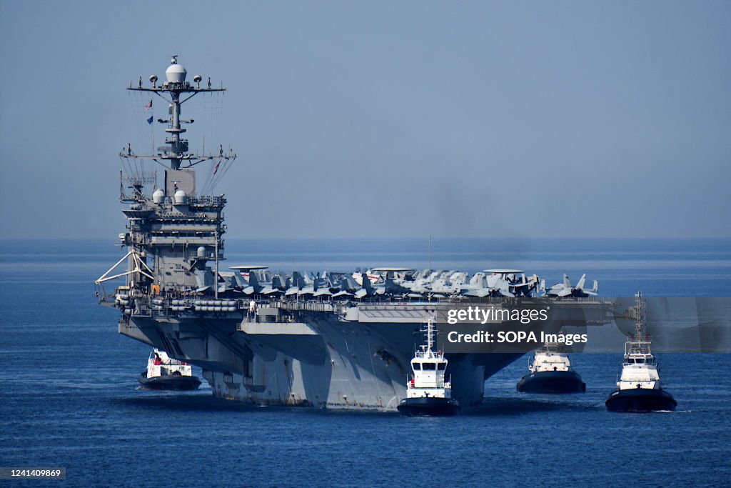 The USS Harry S. Truman aircraft carrier arrives at the...