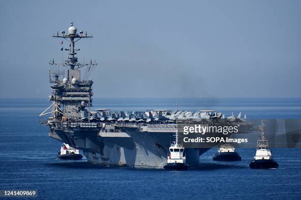 The USS Harry S. Truman aircraft carrier arrives at the French Mediterranean port of Marseille.