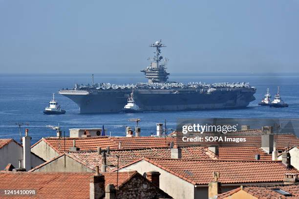 The USS Harry S. Truman aircraft carrier arrives at the French Mediterranean port of Marseille.