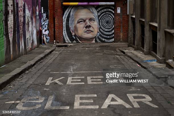 Mural of Julian Assange adorns a roller door in a Melbourne inner-city laneway on June 20, 2022. - Former Australian foreign minister Bob Carr on...