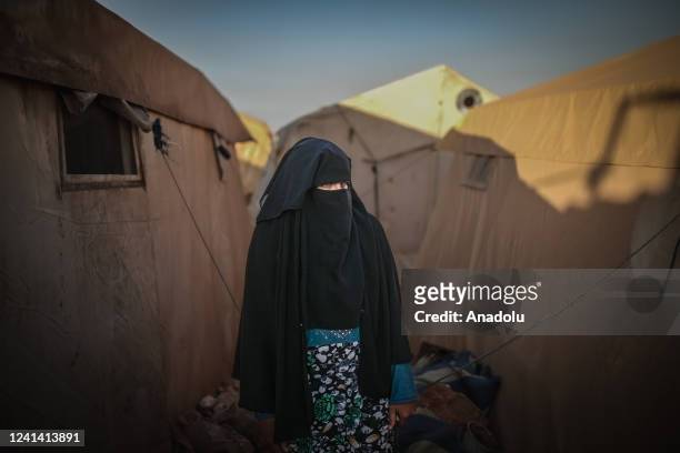 Syrian woman is seen at refugee camp Idlib, Syria on June 17, 2022. Hundreds of thousands of civilians who were forcibly displaced by the bombardment...