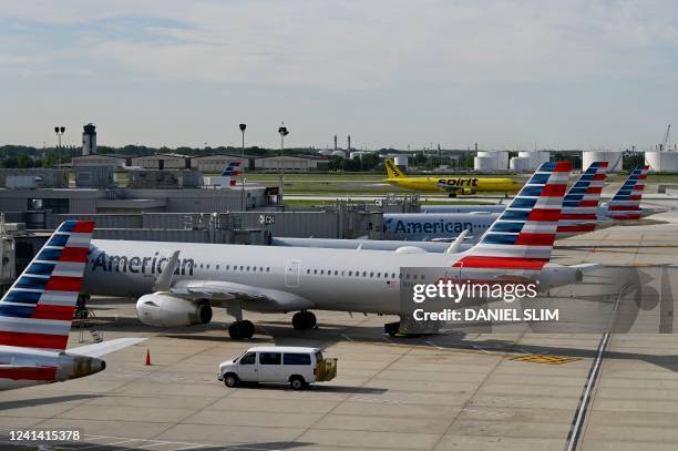 American Airlines planes are seen at Philadelphia International Airport in Philadelphia, Pennsylavania on June 20, 2022.