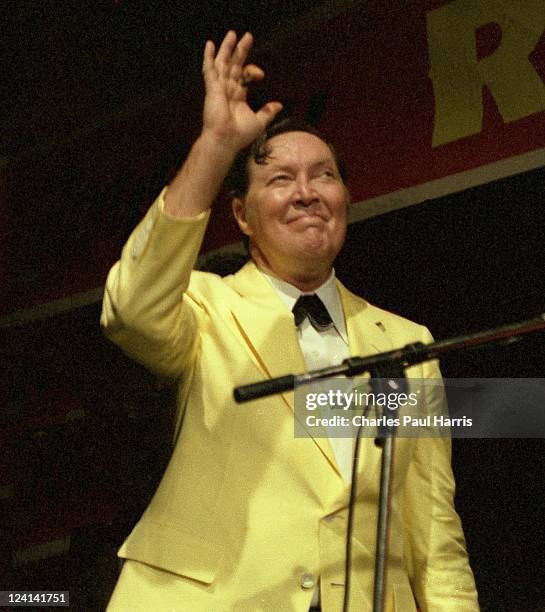 Rock 'N" Roll pioneer Bill Haley performs live at the Royalty in Southgate, on March 8, 1979 in London, England.