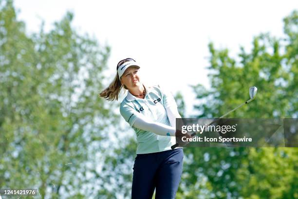 Golfer Brooke Henderson hits a wedge on the 10th hole during the Meijer LPGA Classic For Simply Give on June 19 at the Blythefield Country Club in...