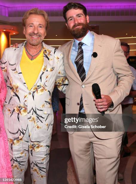 Thomas Gottschalk and his son Roman Gottschalk during the 40th anniversary show of "Die Supernasen" on June 17, 2022 in Velden am Wörthersee, Austria.