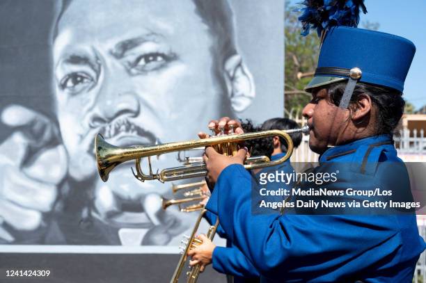 Los Angeles, CA The Shafter High band plays at the Kingdom Day Parade Monday, June 20, 2022. After two cancellations caused by the COVID-19 pandemic,...