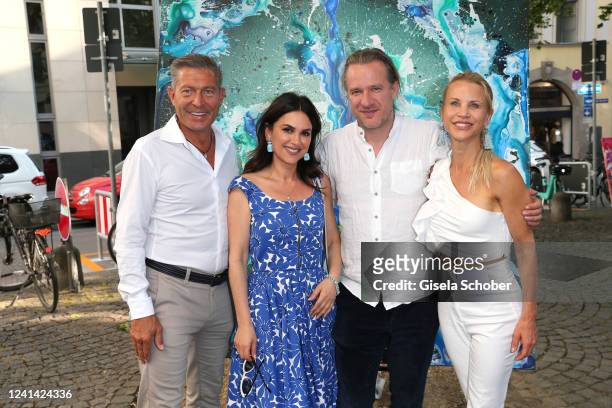 Jewelry designer Thomas Jirgens, Viktoria Lauterbach, artist Christian Awe and Florentine Rosemeyer during the "Larimar" jewelry collection and art...