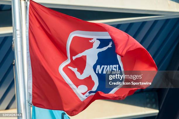 The NWSL flag waves in the wind during the match between the Kansas City Current and the Chicago Red Stars on Saturday, June 18, 2022 at Childrens...