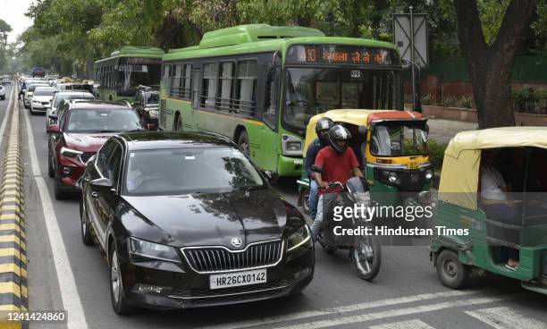 Heavy Traffic Jam At Ashoka Road During the Congress Workers Protesting against Agnipath Scheme at Janpath Chowk Connaught Place on June 20, 2022 in...