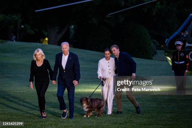 President Joe Biden, First Lady Jill Biden, grandaugher Naomi Biden and fiance Peter Neal walk to the White House from Marine One on June 20, 2022 in...