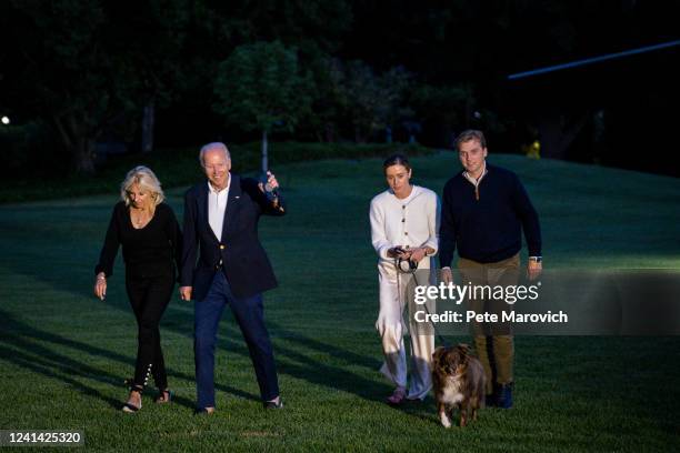 President Joe Biden, First Lady Jill Biden, grandaugher Naomi Biden and fiance Peter Neal walk to the White House from Marine One on June 20, 2022 in...